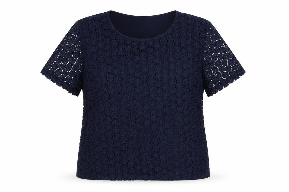 EWM Womens Blue Polyester Basic Blouse Size 18 Round Neck - Lace Front Size 18-20