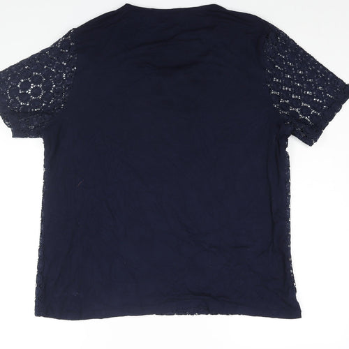 EWM Womens Blue Polyester Basic Blouse Size 18 Round Neck - Lace Front Size 18-20