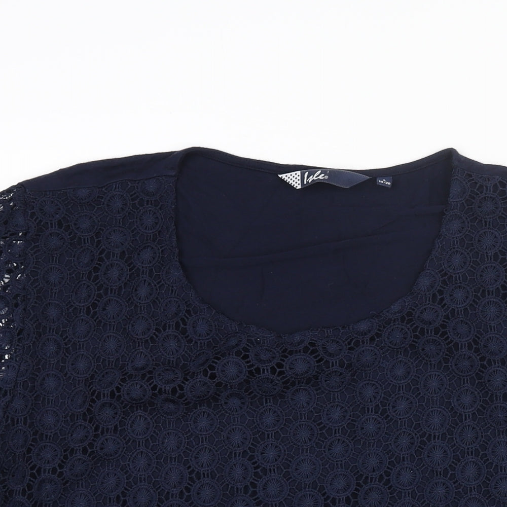 EWM Womens Blue Polyester Basic Blouse Size 18 Round Neck - Lace Front Size 18-20