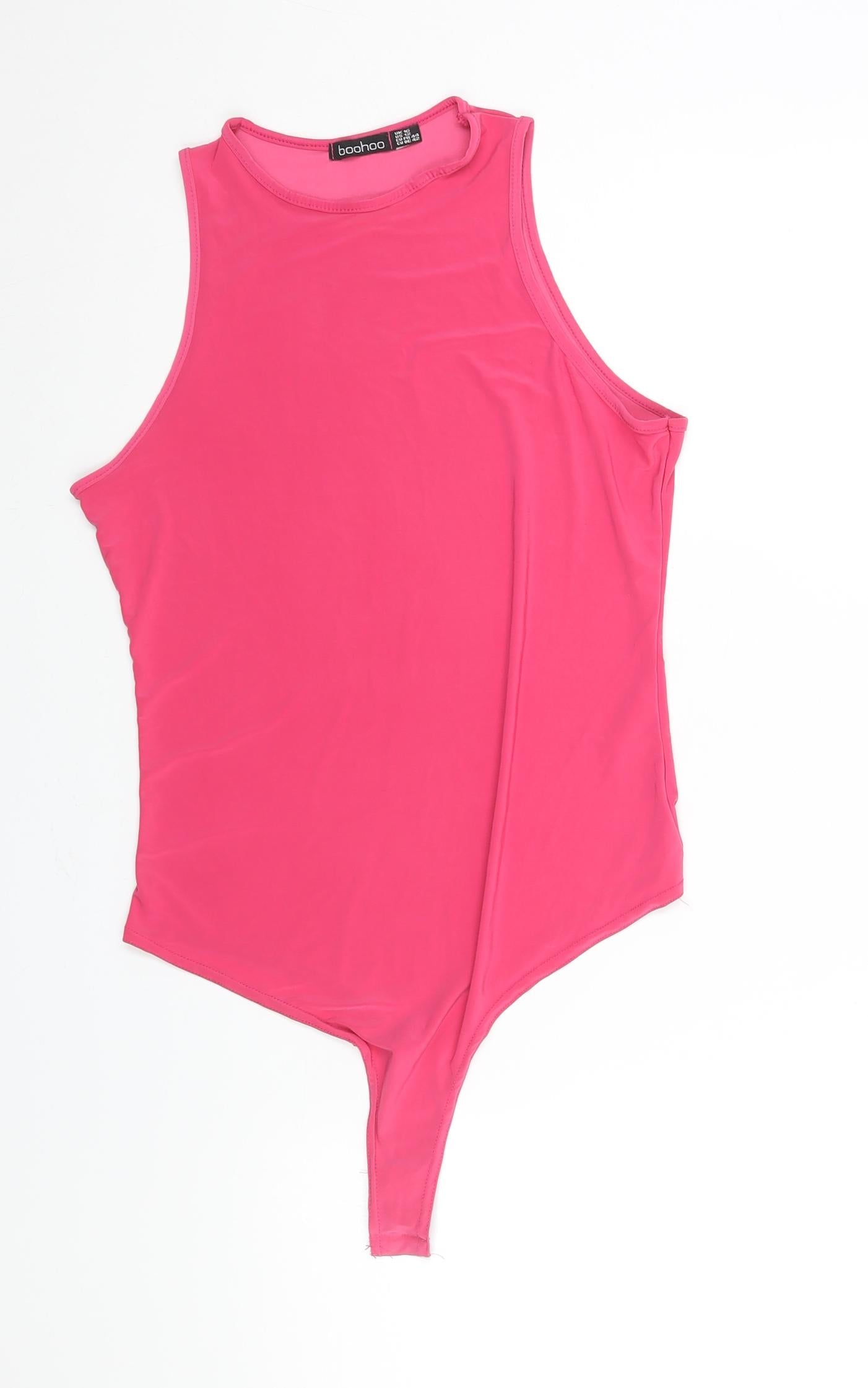 Boohoo Womens Pink Polyester Bodysuit One-Piece Size 16 Snap