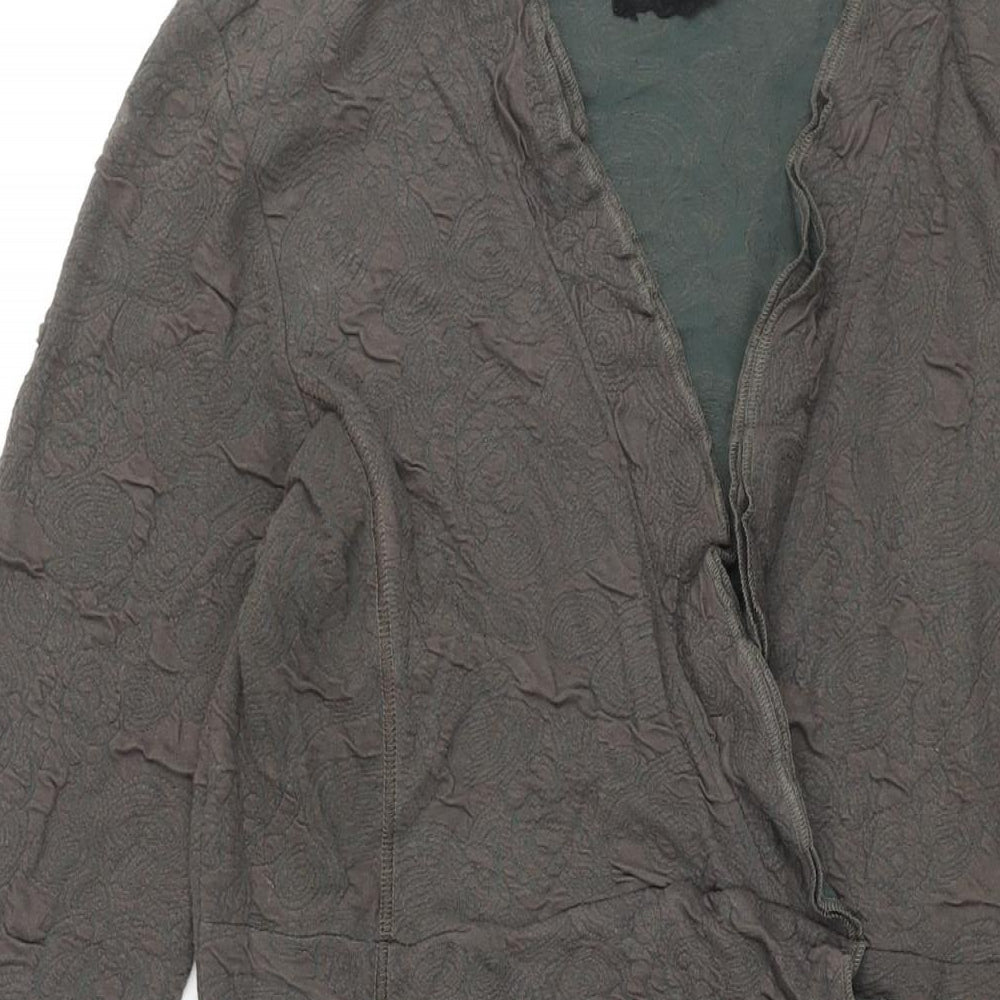Tendenza Womens Grey Cotton Shift Size 12 V-Neck Pullover - Wrap Style Button Detail Frill