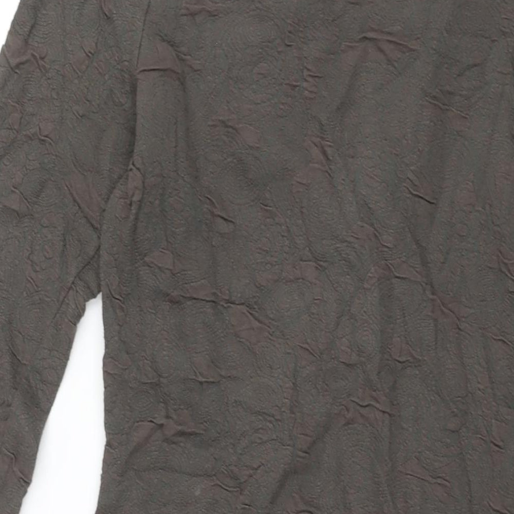 Tendenza Womens Grey Cotton Shift Size 12 V-Neck Pullover - Wrap Style Button Detail Frill