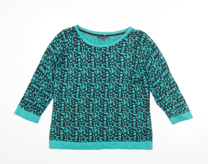 Marks and Spencer Womens Blue Round Neck Geometric Acrylic Pullover Jumper Size 12