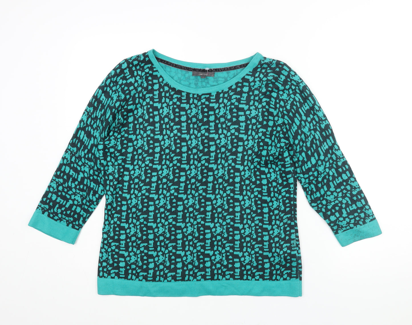 Marks and Spencer Womens Blue Round Neck Geometric Acrylic Pullover Jumper Size 12