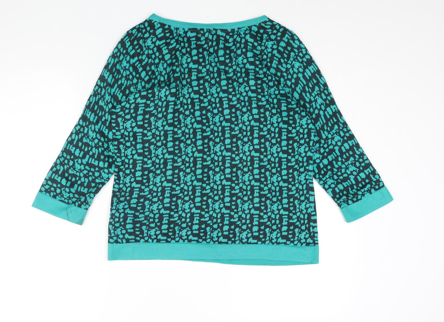Marks and Spencer Womens Blue Round Neck Geometric Acrylic Pullover Jumper Size 12