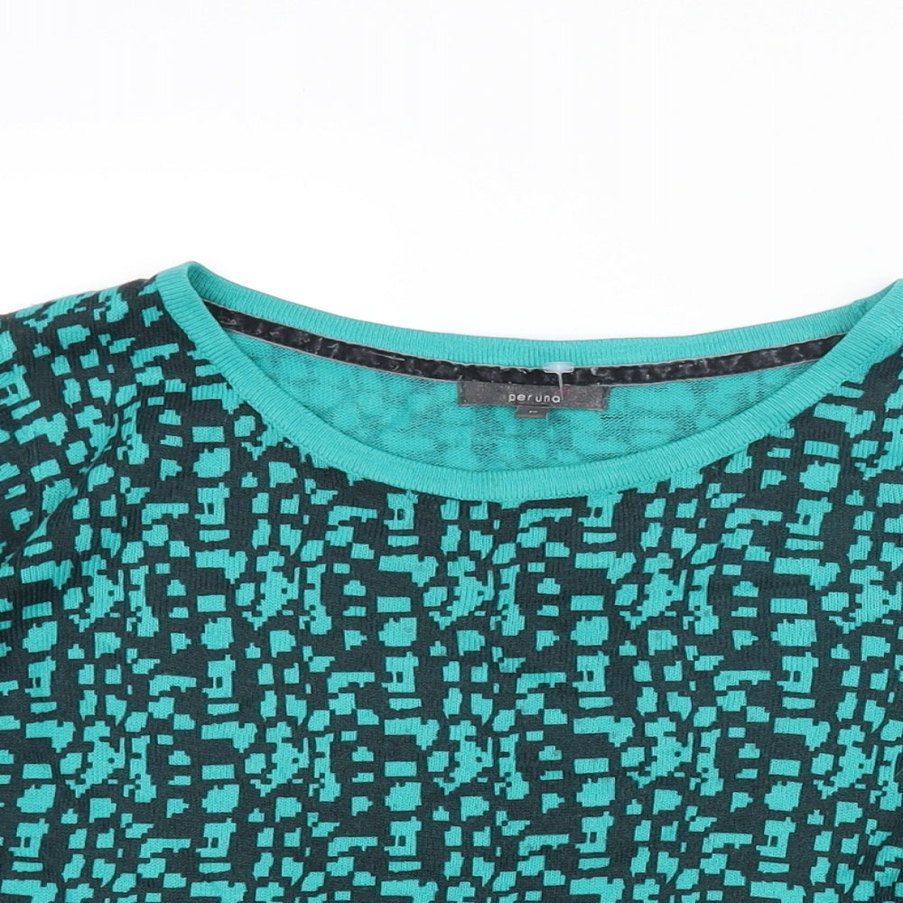 Marks and Spencer Womens Blue Round Neck Geometric Acrylic Pullover Jumper Size 12