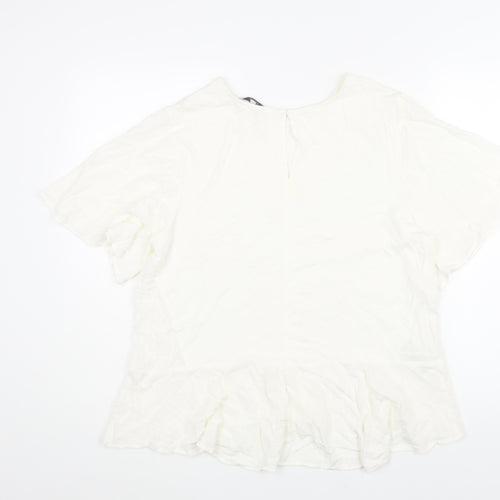 NEXT Womens Ivory Viscose Basic Blouse Size 16 Round Neck - Peplum