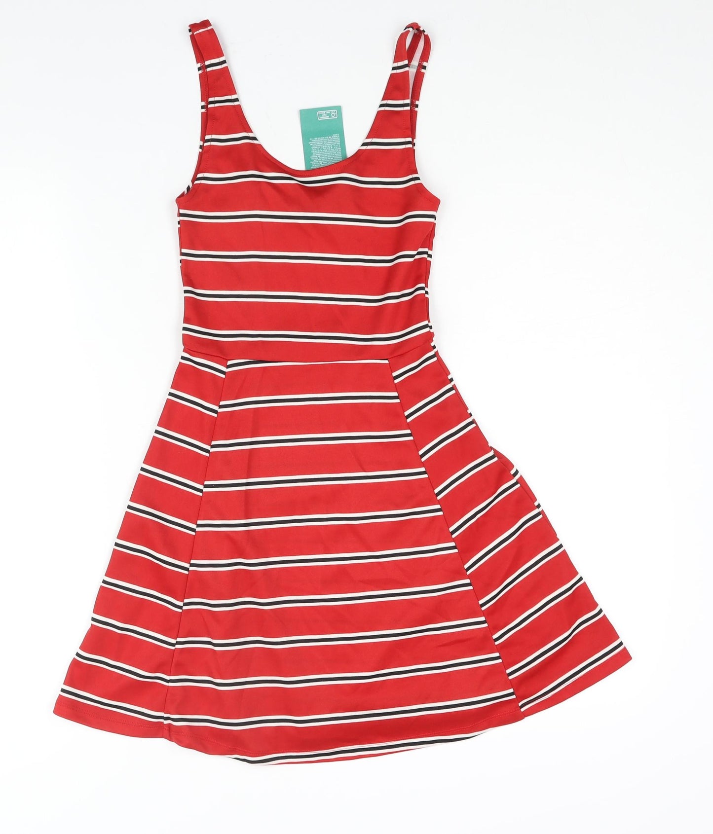 Divided by H&M Womens Red Striped Polyester A-Line Size 4 Scoop Neck Pullover