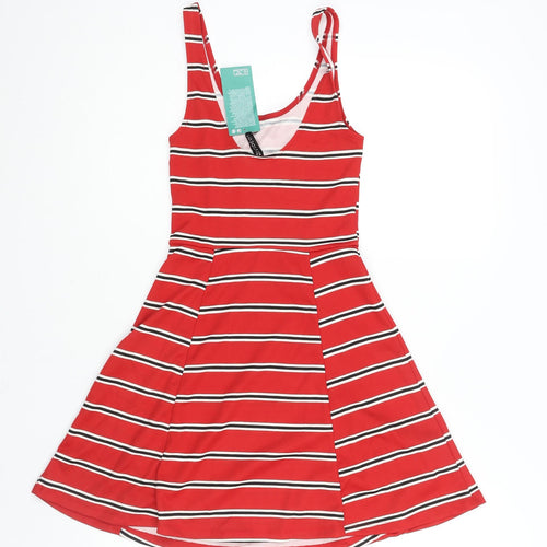 Divided by H&M Womens Red Striped Polyester A-Line Size 4 Scoop Neck Pullover