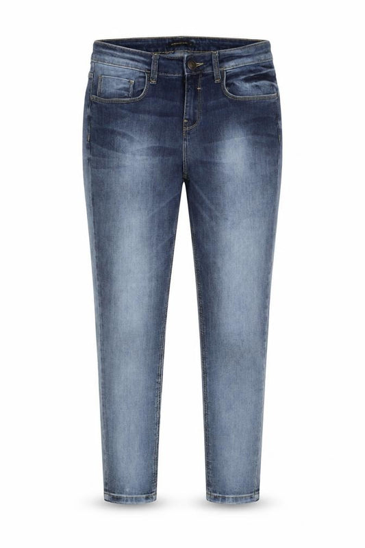 Front view of Jealous 21 women’s blue cotton skinny jeans, size UK 30, in, 20-inch leg regular zip