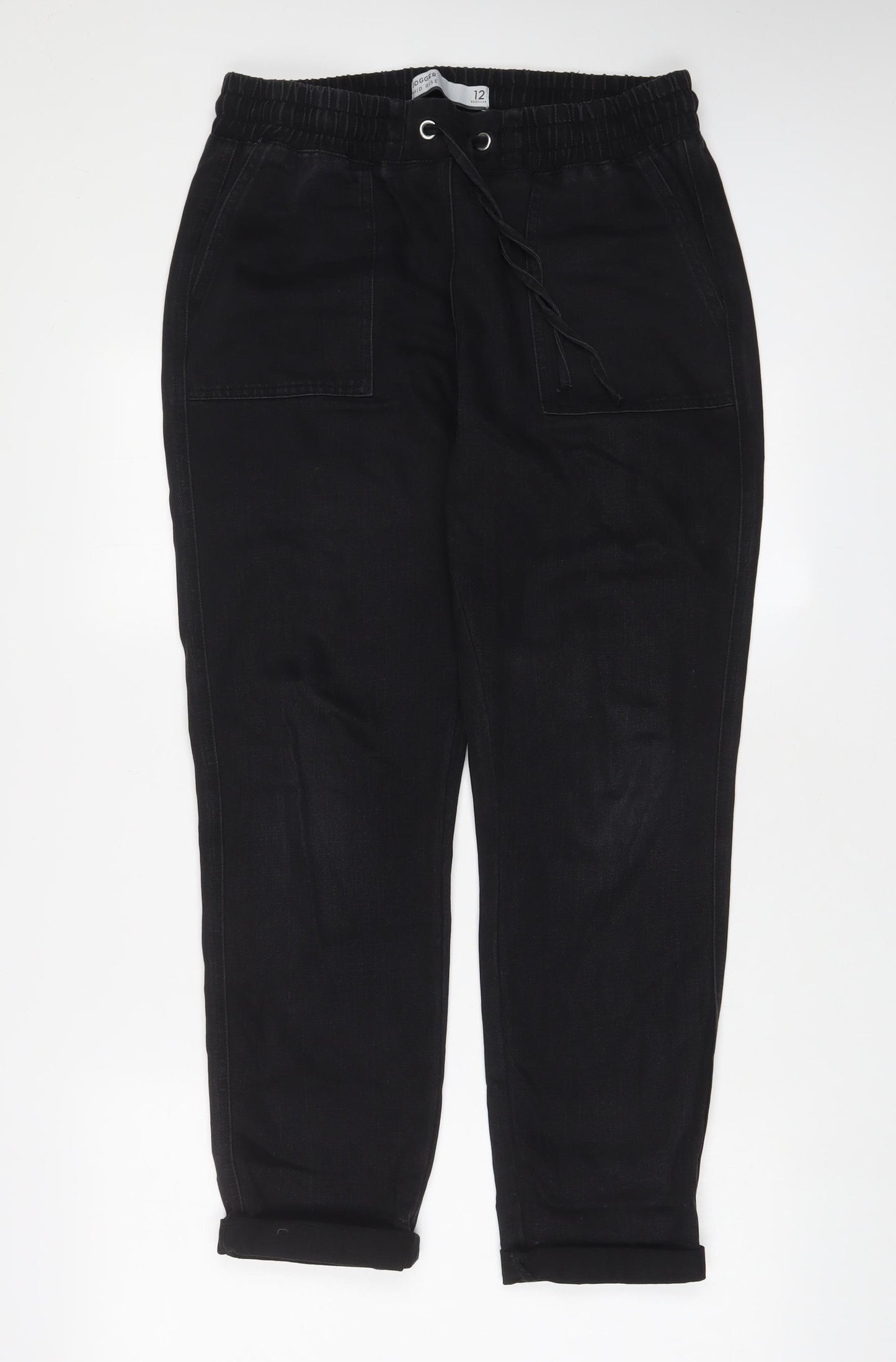 NEXT Womens Black Cotton Capri Jeans Size 12 L27 in Regular Drawstring - Jogger