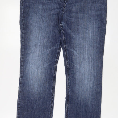 Marks and Spencer Womens Blue Cotton Straight Jeans Size 34 in L26 in Regular Zip