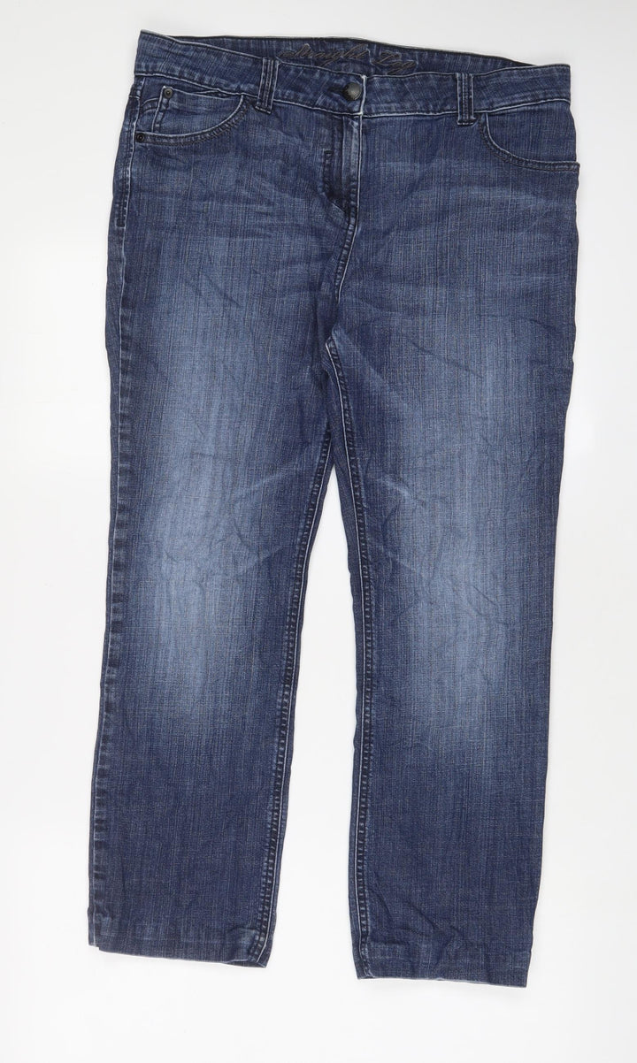 Marks and Spencer Womens Blue Cotton Straight Jeans Size 34 in L26 in Regular Zip