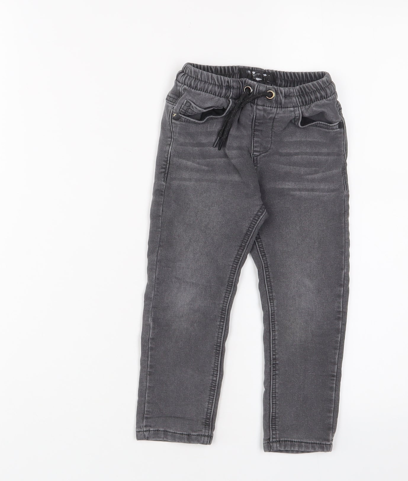 NEXT Boys Grey Cotton Skinny Jeans Size 2-3 Years Regular Drawstring