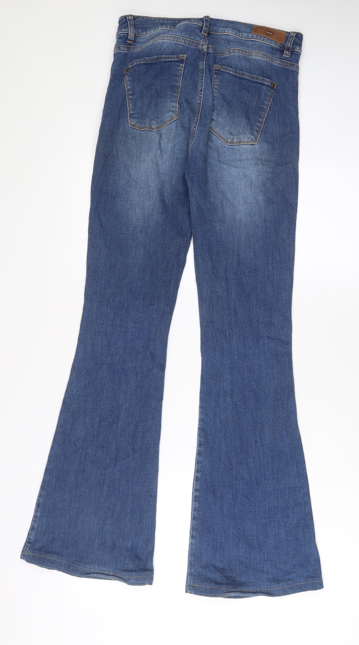 Studio F Womens Blue Cotton Flared Jeans Size 10 L31 in Regular Zip
