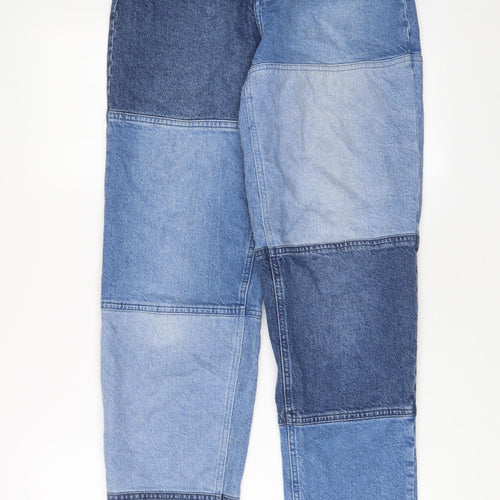 H&M Womens Blue Cotton Straight Jeans Size 8 L32 in Regular Zip