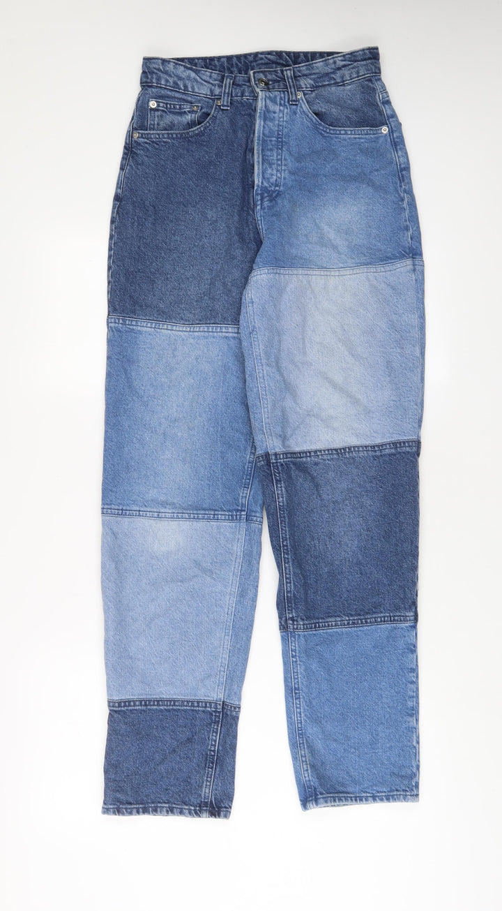H&M Womens Blue Cotton Straight Jeans Size 8 L32 in Regular Zip