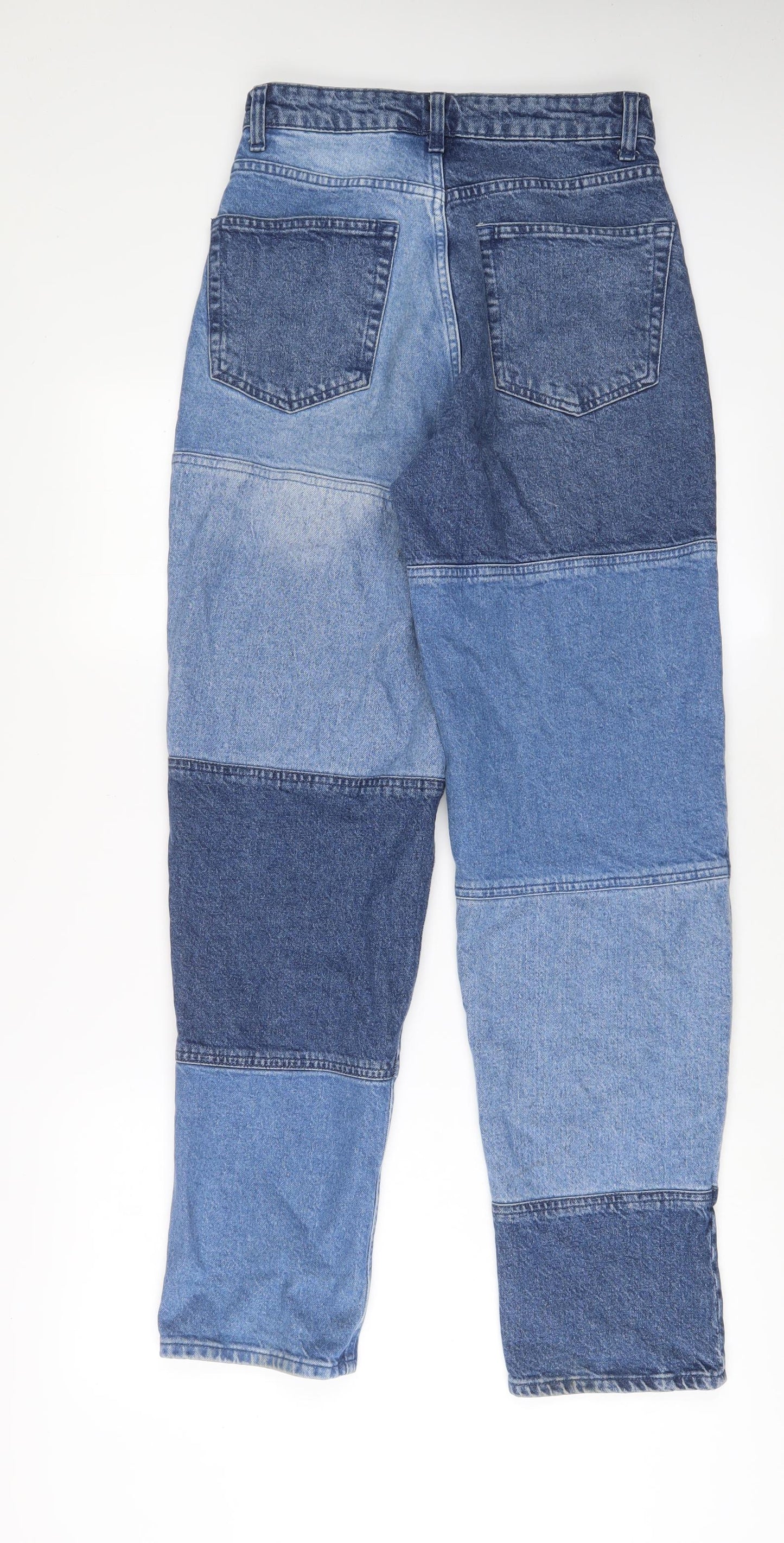 H&M Womens Blue Cotton Straight Jeans Size 8 L32 in Regular Zip
