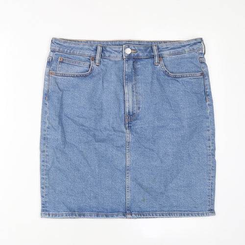 H&M Womens Blue Cotton A-Line Skirt Size 16 Zip