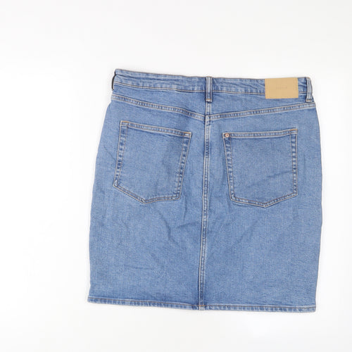 H&M Womens Blue Cotton A-Line Skirt Size 16 Zip