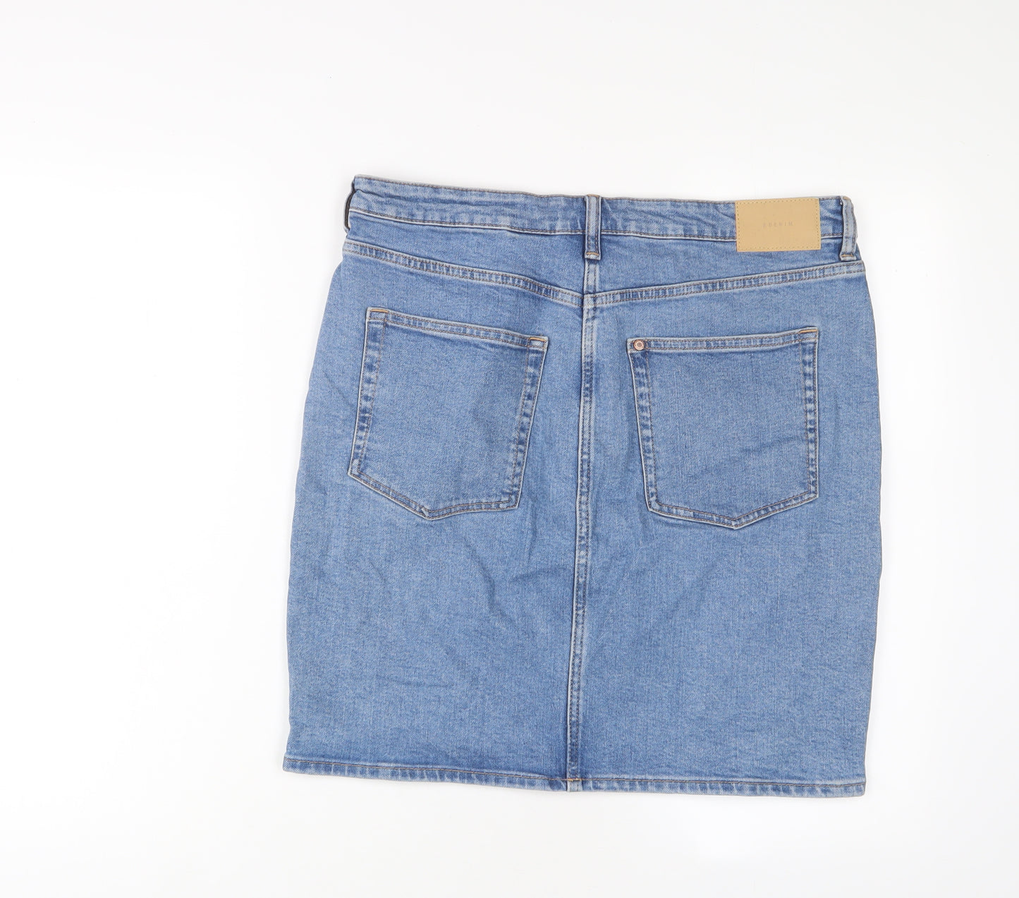 H&M Womens Blue Cotton A-Line Skirt Size 16 Zip