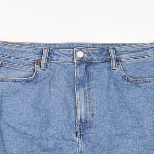 H&M Womens Blue Cotton A-Line Skirt Size 16 Zip
