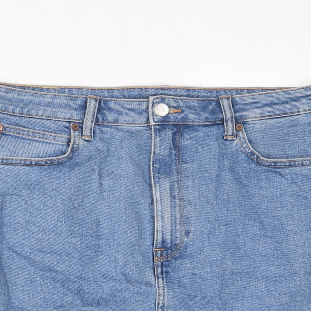 H&M Womens Blue Cotton A-Line Skirt Size 16 Zip