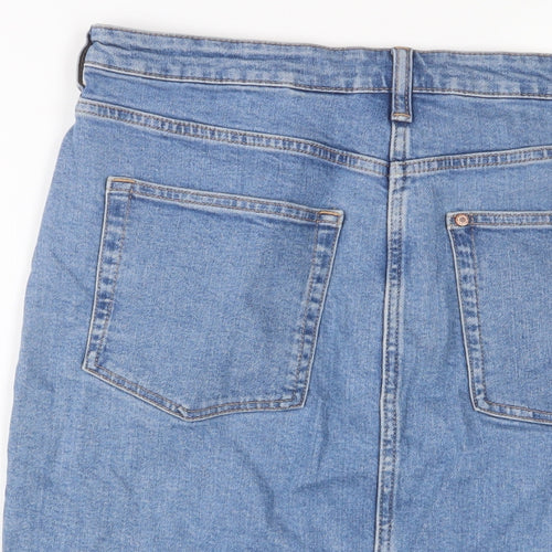 H&M Womens Blue Cotton A-Line Skirt Size 16 Zip