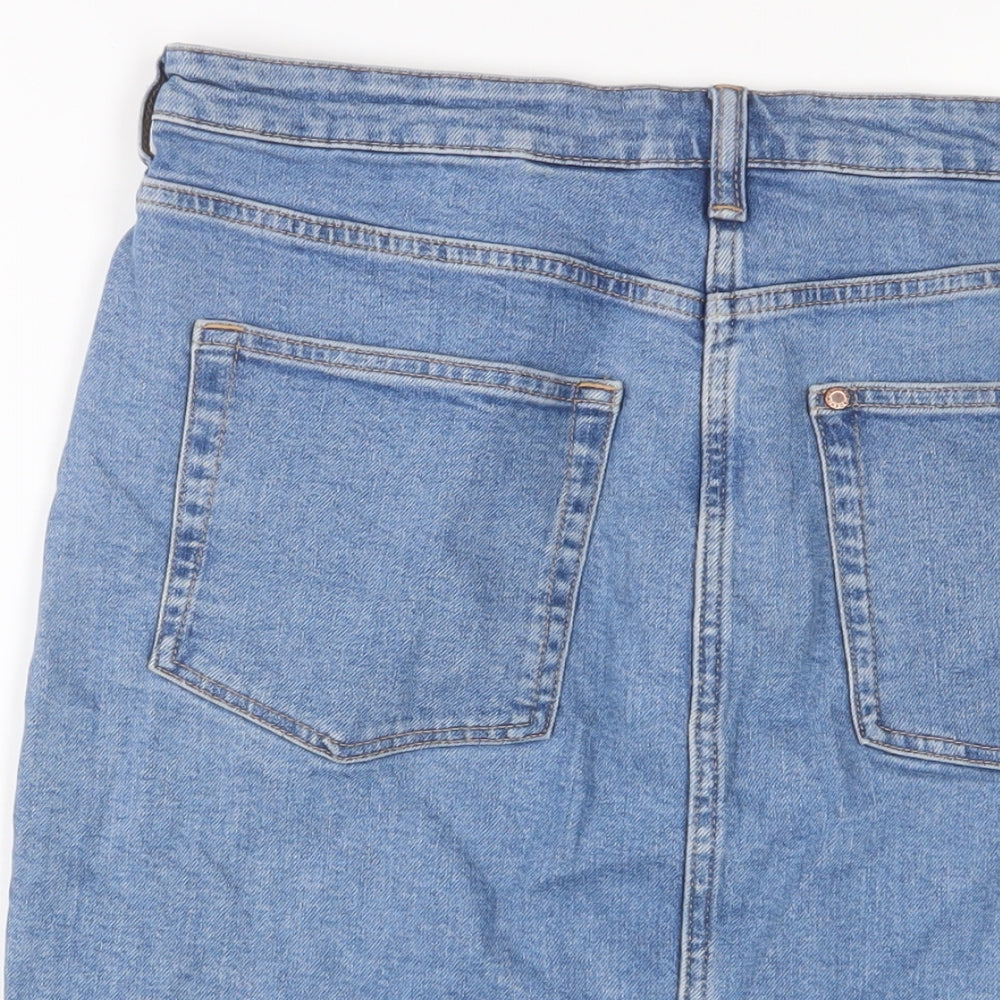 H&M Womens Blue Cotton A-Line Skirt Size 16 Zip