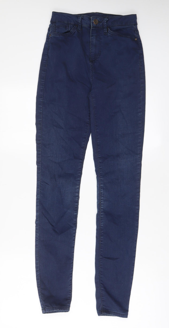 Marks and Spencer Womens Blue Cotton Skinny Jeans Size 8 L31 in Regular Zip