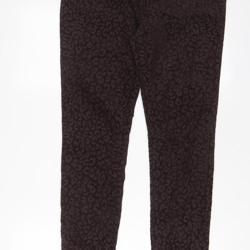 NEXT Womens Brown Animal Print Cotton Trousers Size 12 L30 in Regular Zip