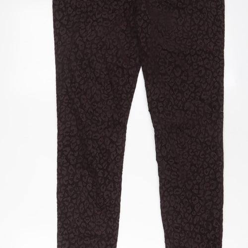 NEXT Womens Brown Animal Print Cotton Trousers Size 12 L30 in Regular Zip