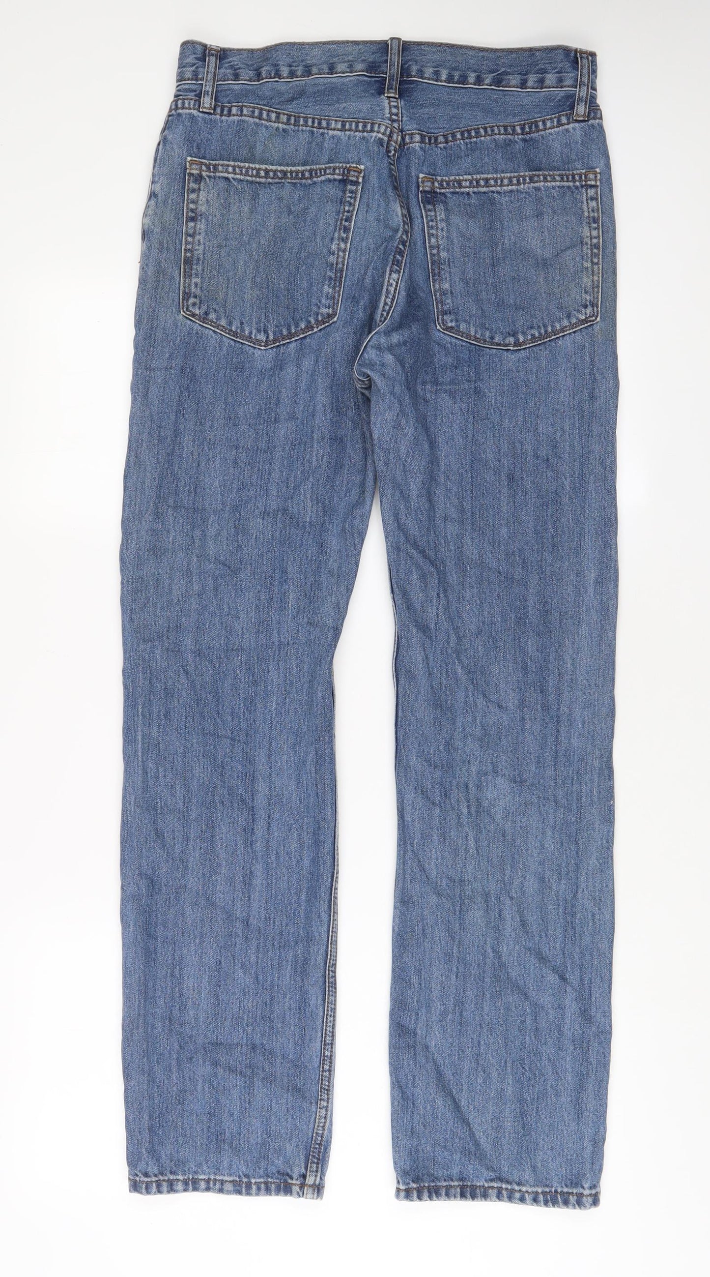 Marks and Spencer Mens Blue Cotton Straight Jeans Size 30 in L31 in Regular Zip