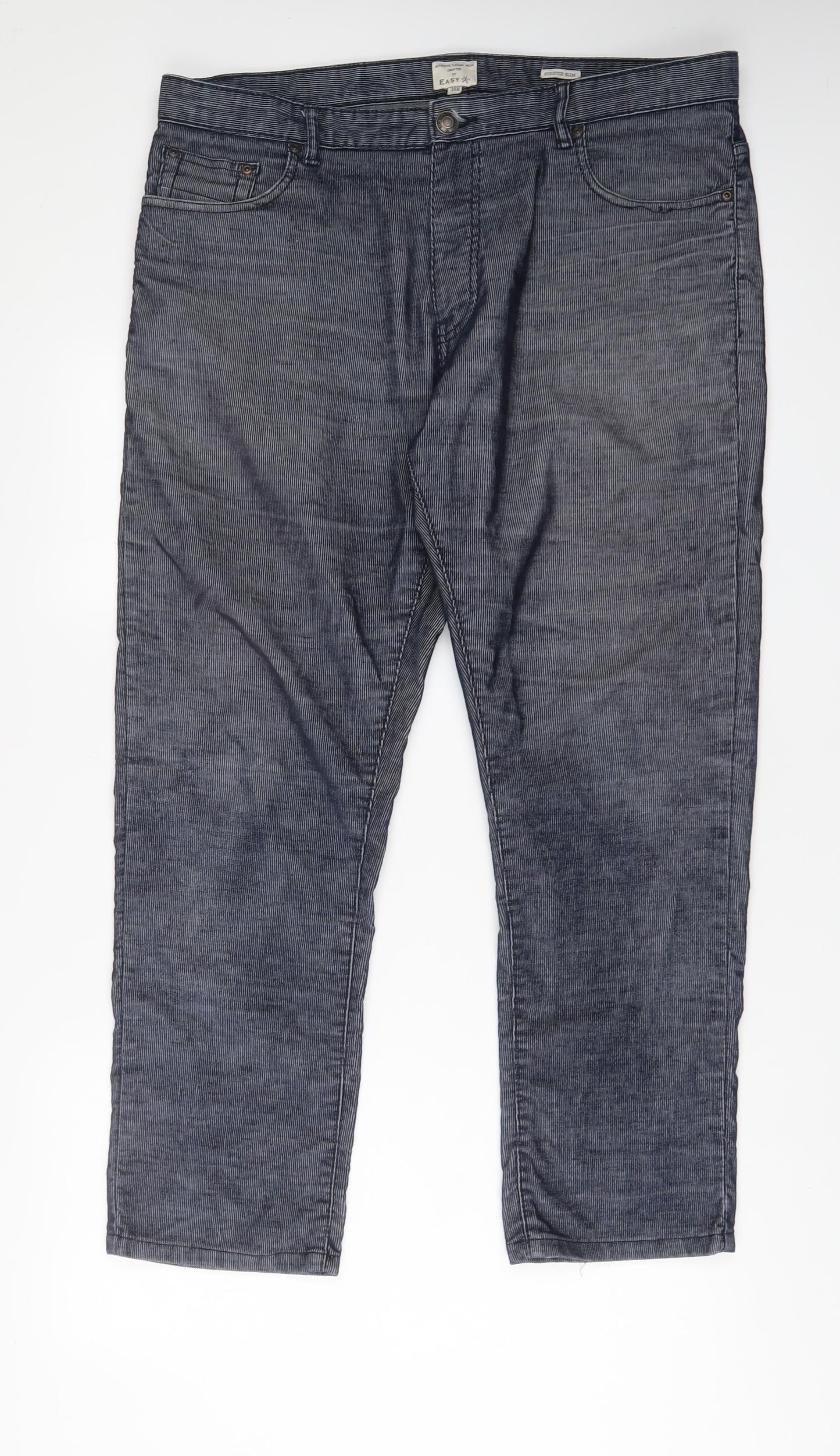 Easy Mens Blue Polyester Trousers Size 38 in L29 in Regular Zip - Short Leg