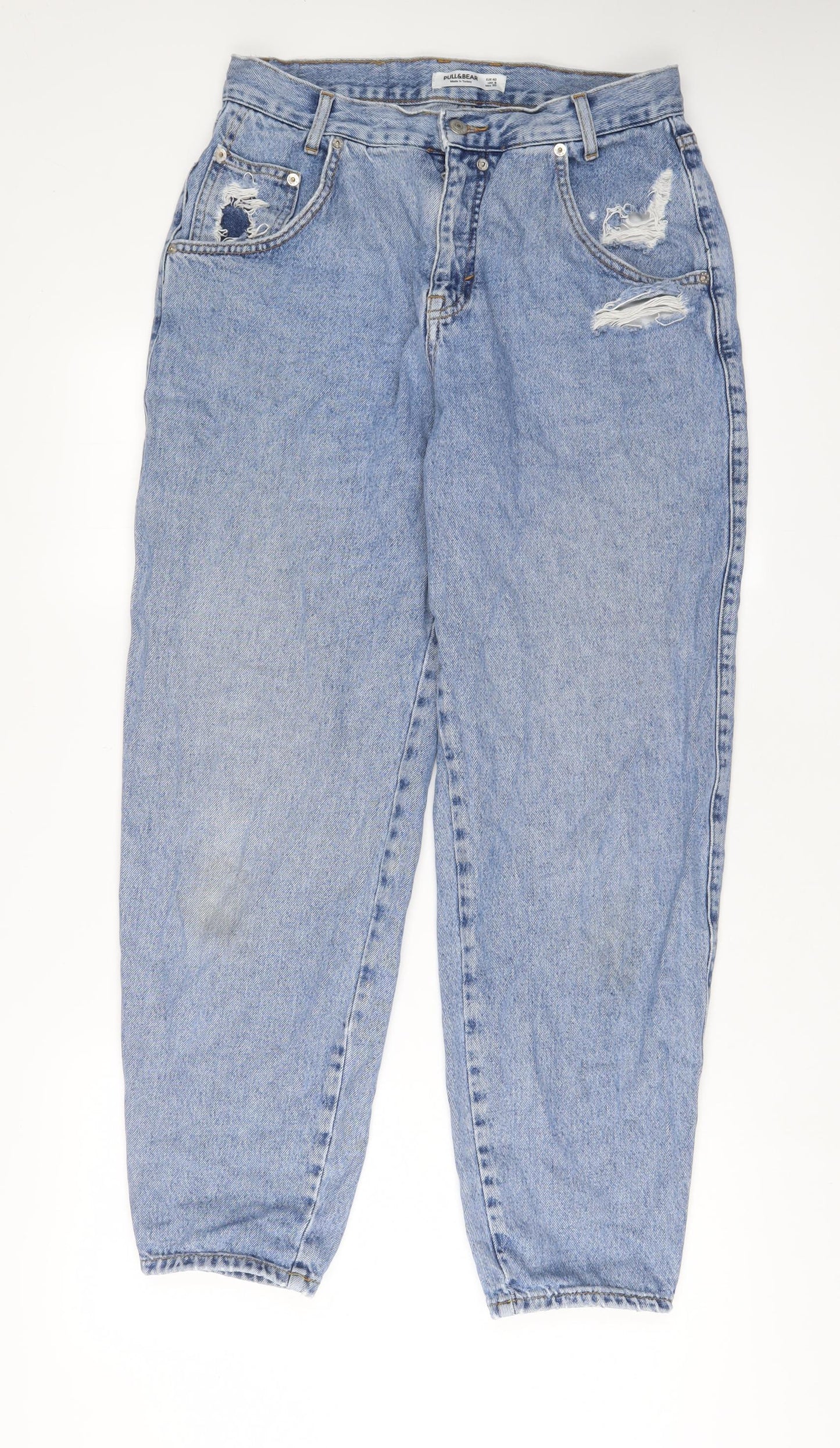 Pull&Bear Womens Blue Cotton Boyfriend Jeans Size 12 L30 in Regular Zip
