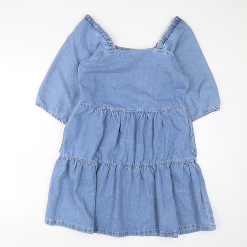 Denim & Co. Womens Blue Cotton A-Line Size 10 Square Neck Pullover