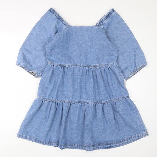 Denim & Co. Womens Blue Cotton A-Line Size 10 Square Neck Pullover