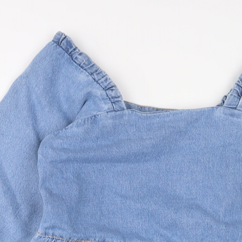 Denim & Co. Womens Blue Cotton A-Line Size 10 Square Neck Pullover