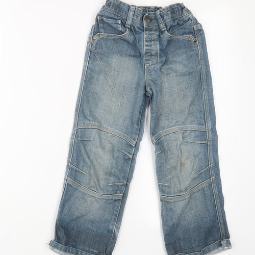 NEXT Boys Blue Cotton Wide-Leg Jeans Size 3-4 Years Regular Zip - Adjustable waist