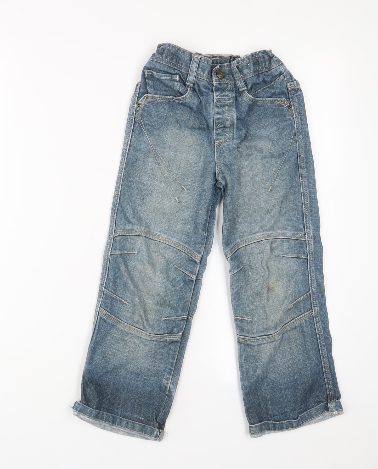 NEXT Boys Blue Cotton Wide-Leg Jeans Size 3-4 Years Regular Zip - Adjustable waist