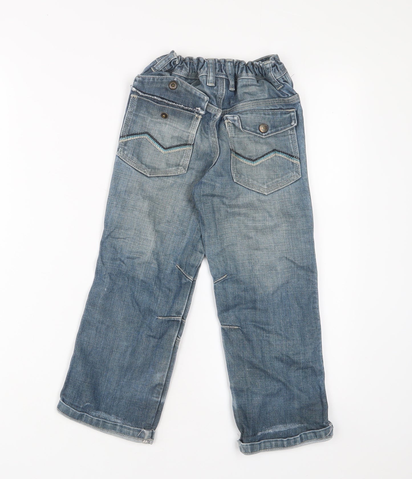 NEXT Boys Blue Cotton Wide-Leg Jeans Size 3-4 Years Regular Zip - Adjustable waist