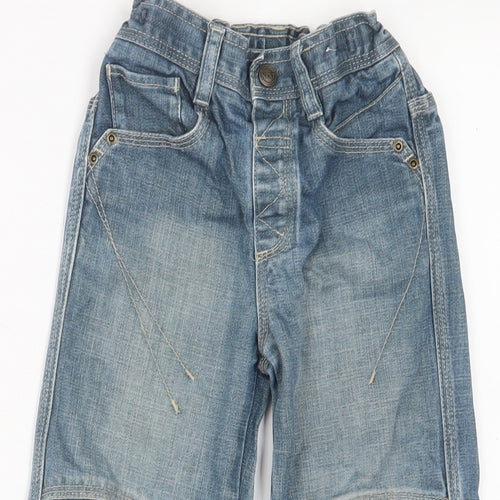 NEXT Boys Blue Cotton Wide-Leg Jeans Size 3-4 Years Regular Zip - Adjustable waist