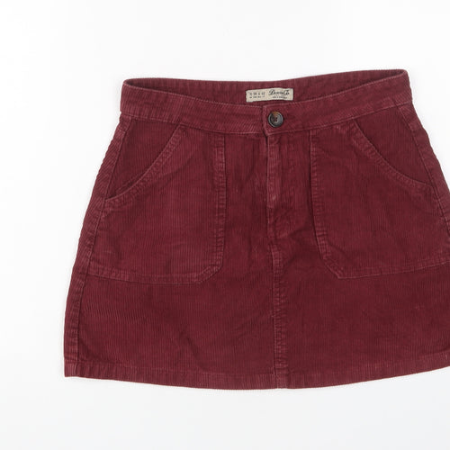Denim & Co. Womens Red Cotton A-Line Skirt Size 10 Zip