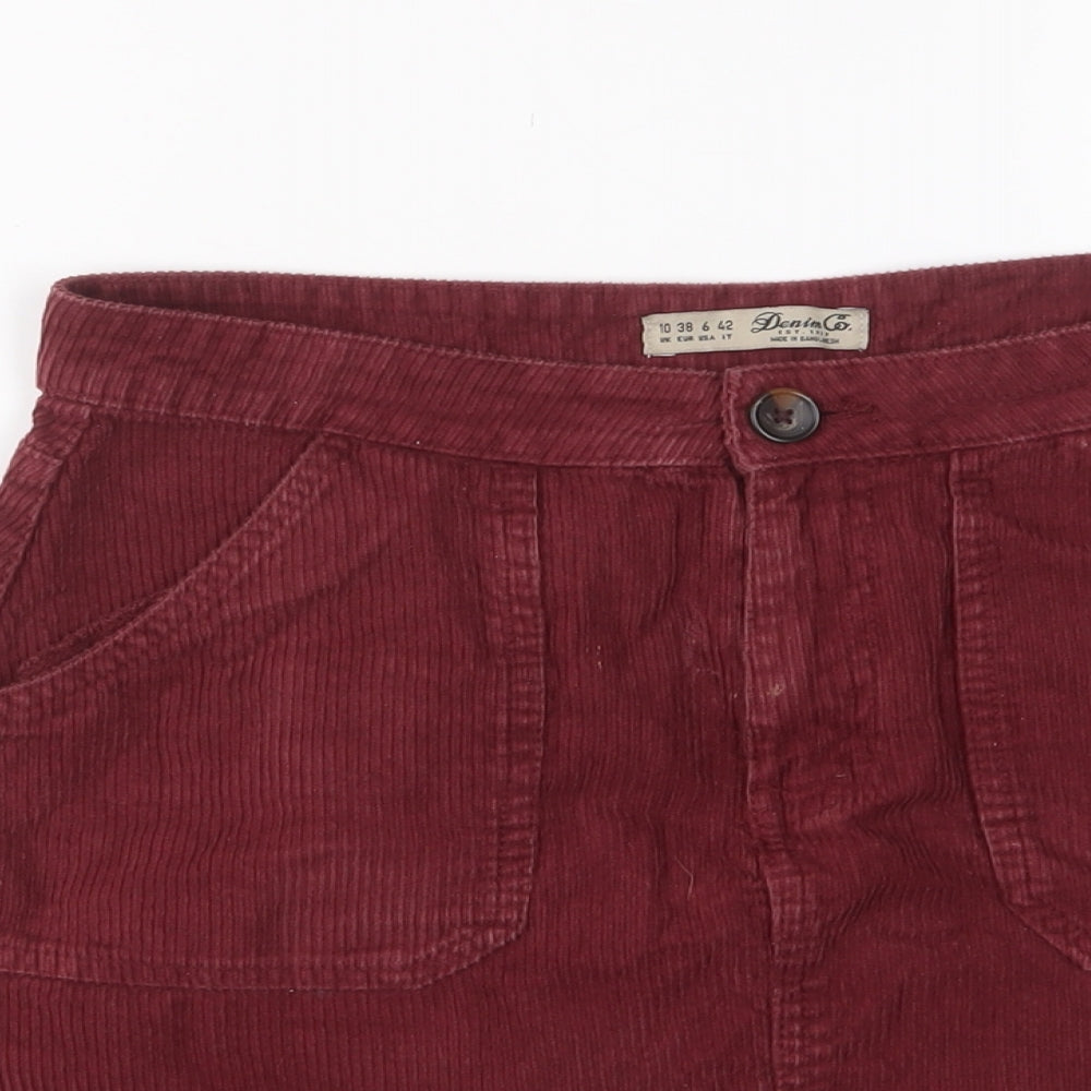 Denim & Co. Womens Red Cotton A-Line Skirt Size 10 Zip
