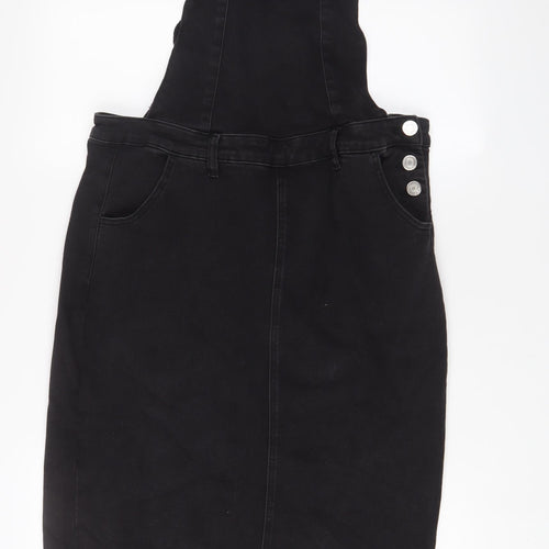 Simply Be Womens Black Cotton Pencil Dress Size 16 Square Neck Button