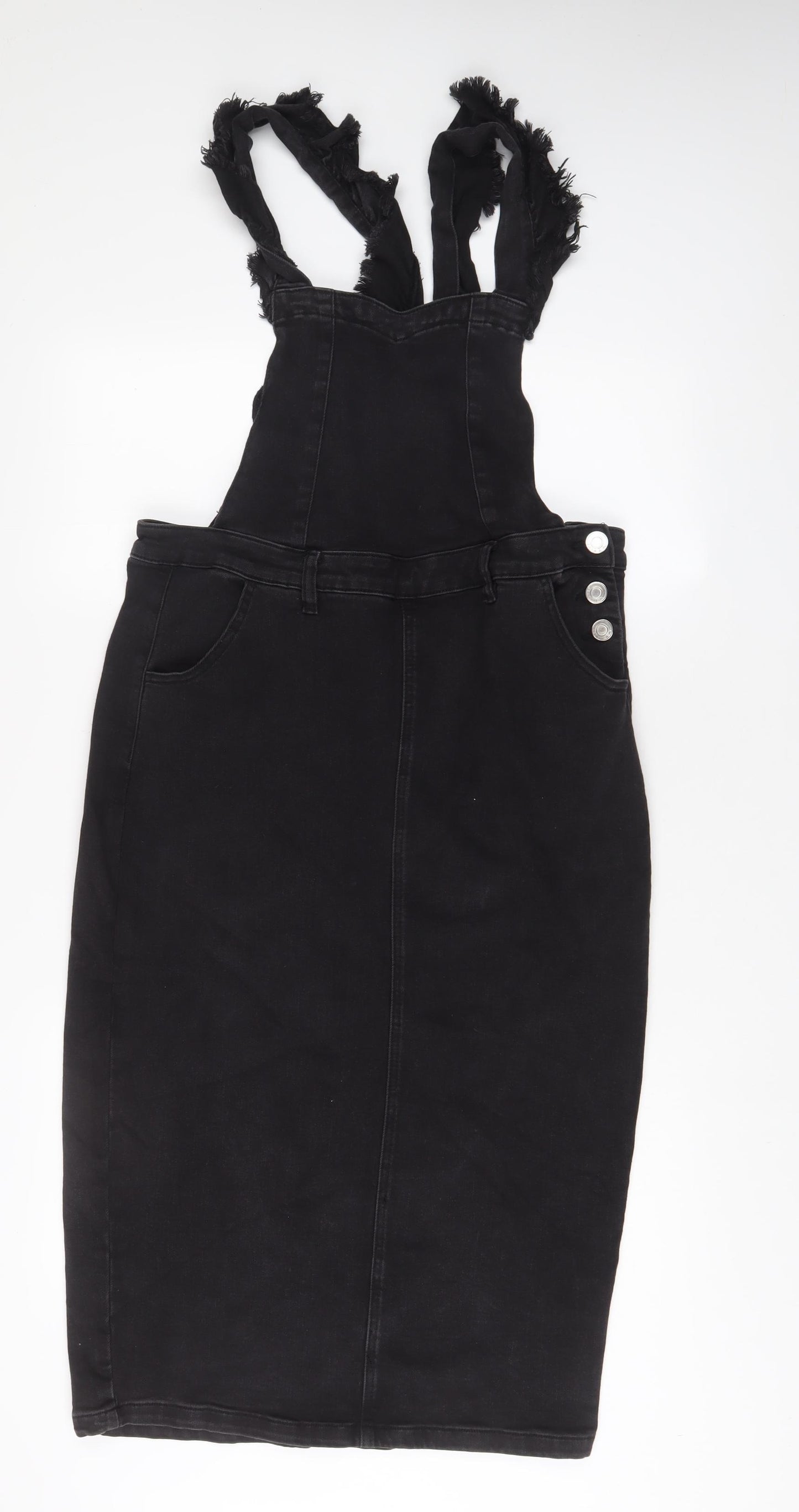 Simply Be Womens Black Cotton Pencil Dress Size 16 Square Neck Button
