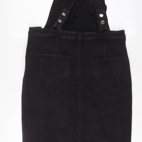 Simply Be Womens Black Cotton Pencil Dress Size 16 Square Neck Button