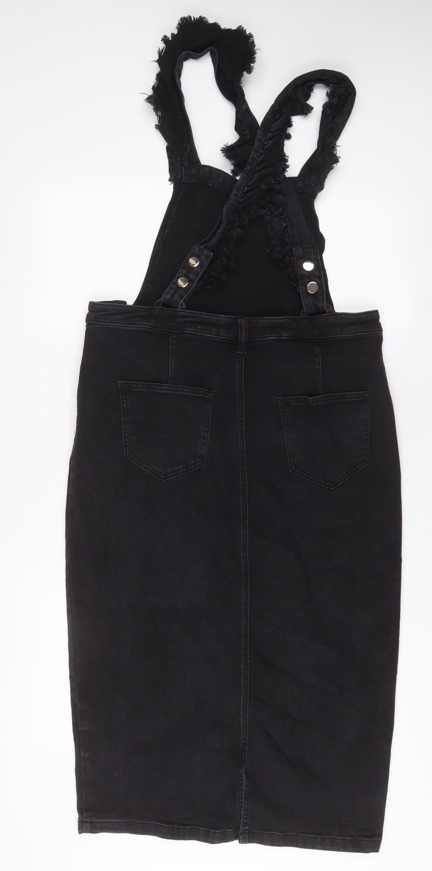 Simply Be Womens Black Cotton Pencil Dress Size 16 Square Neck Button