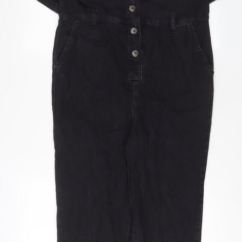Denim & Co. Womens Black Cotton Jumpsuit One-Piece Size 12 L27 in Button