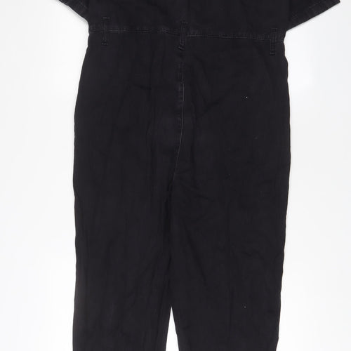 Denim & Co. Womens Black Cotton Jumpsuit One-Piece Size 12 L27 in Button